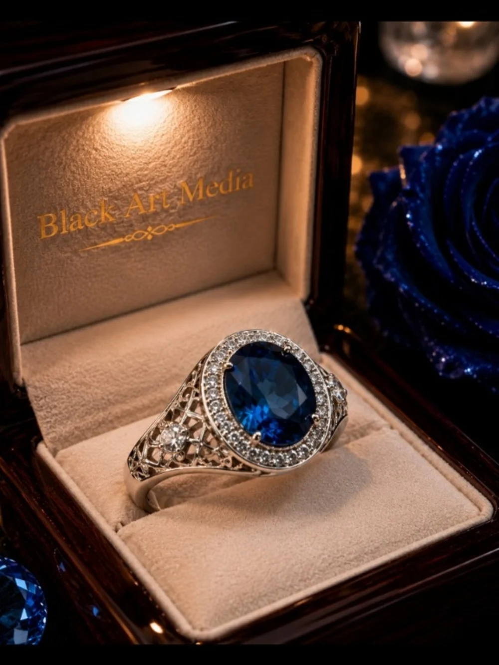 Vintage-Inspired Sapphire Halo Ring in Blue - Women Jewelry